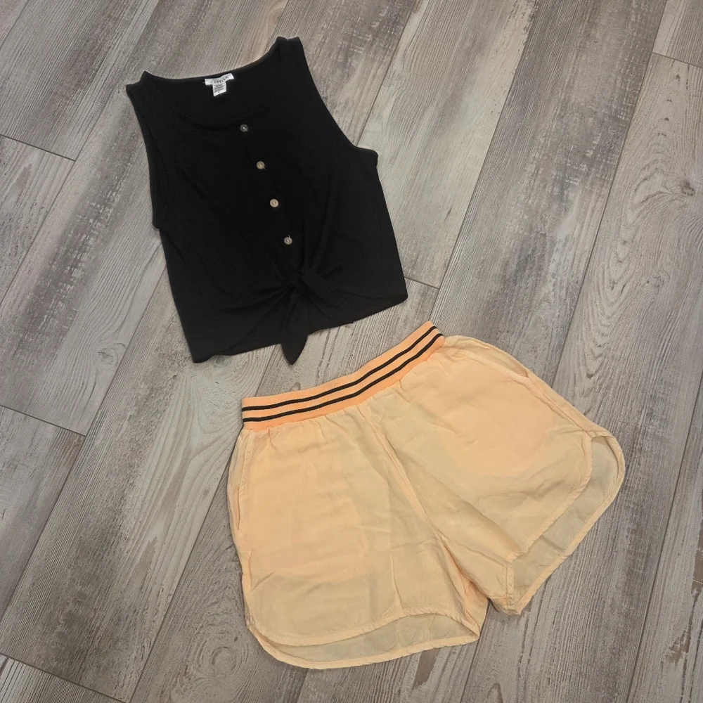 Sundry By Anthropology Soft Peach Linen Shorts W/ Black Striped Waist & Pockets